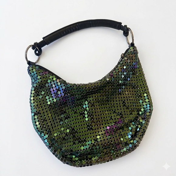 Vintage Handbags - Vintage Sequin Iridescent Boho Wave Bag Black Party Dance